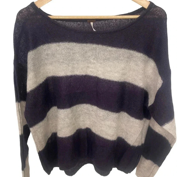 Free People Sweaters - Free People fuzzy sweater size medium - Blue & White Stripes